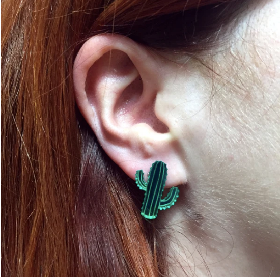 Cactus Earrings in Mirror Green